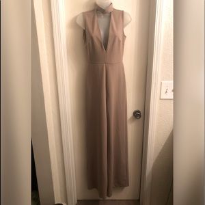 Lulu’s tan wide leg, sleeveless jumpsuit. Size S.